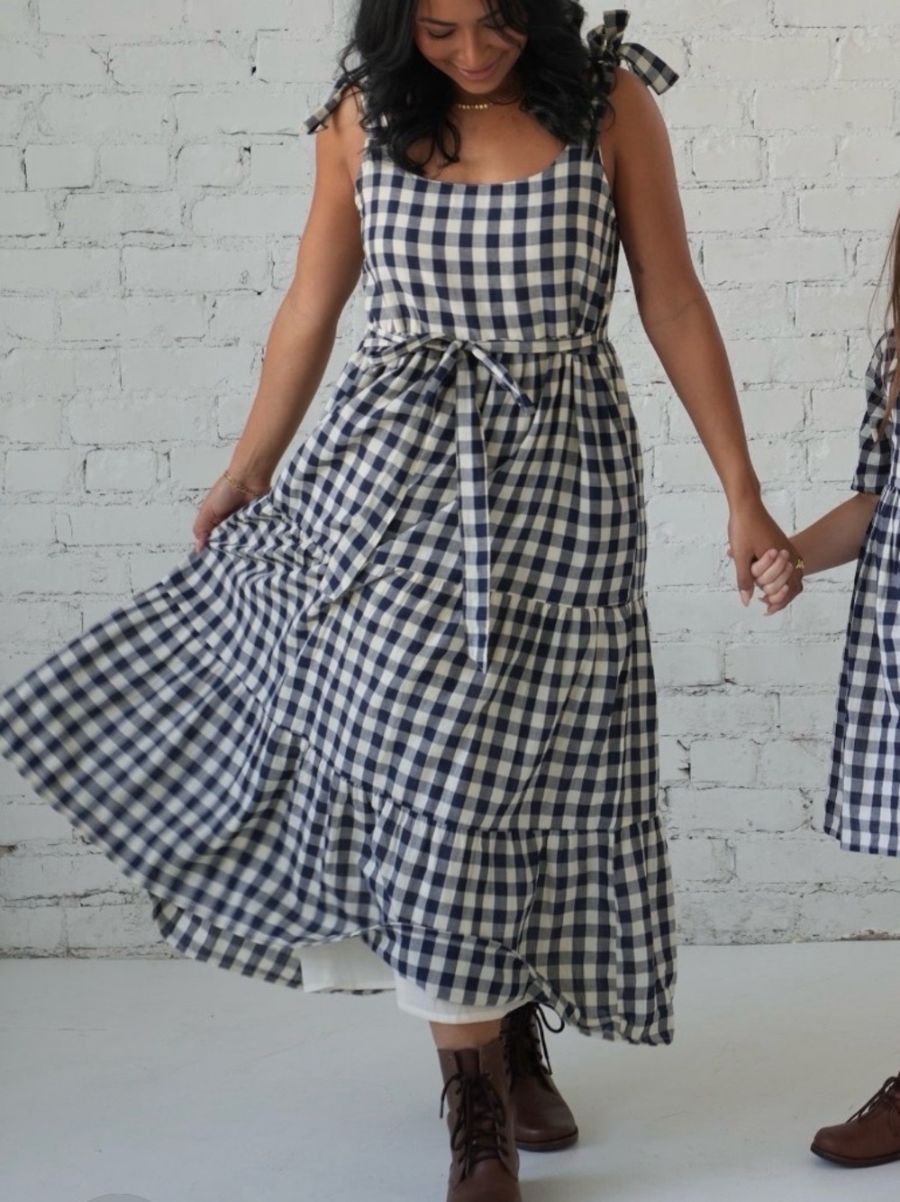 Little Cottonwood Magnolia Gingham Tie-Shoulder Midi Dress - Navy & White XS - Picture 13 of 13
